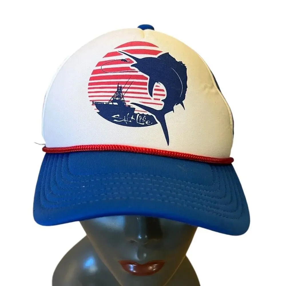 Salt Life Youth Boys Sailfish Snapback Trucker Hat Cap Adjustable Red White Blue